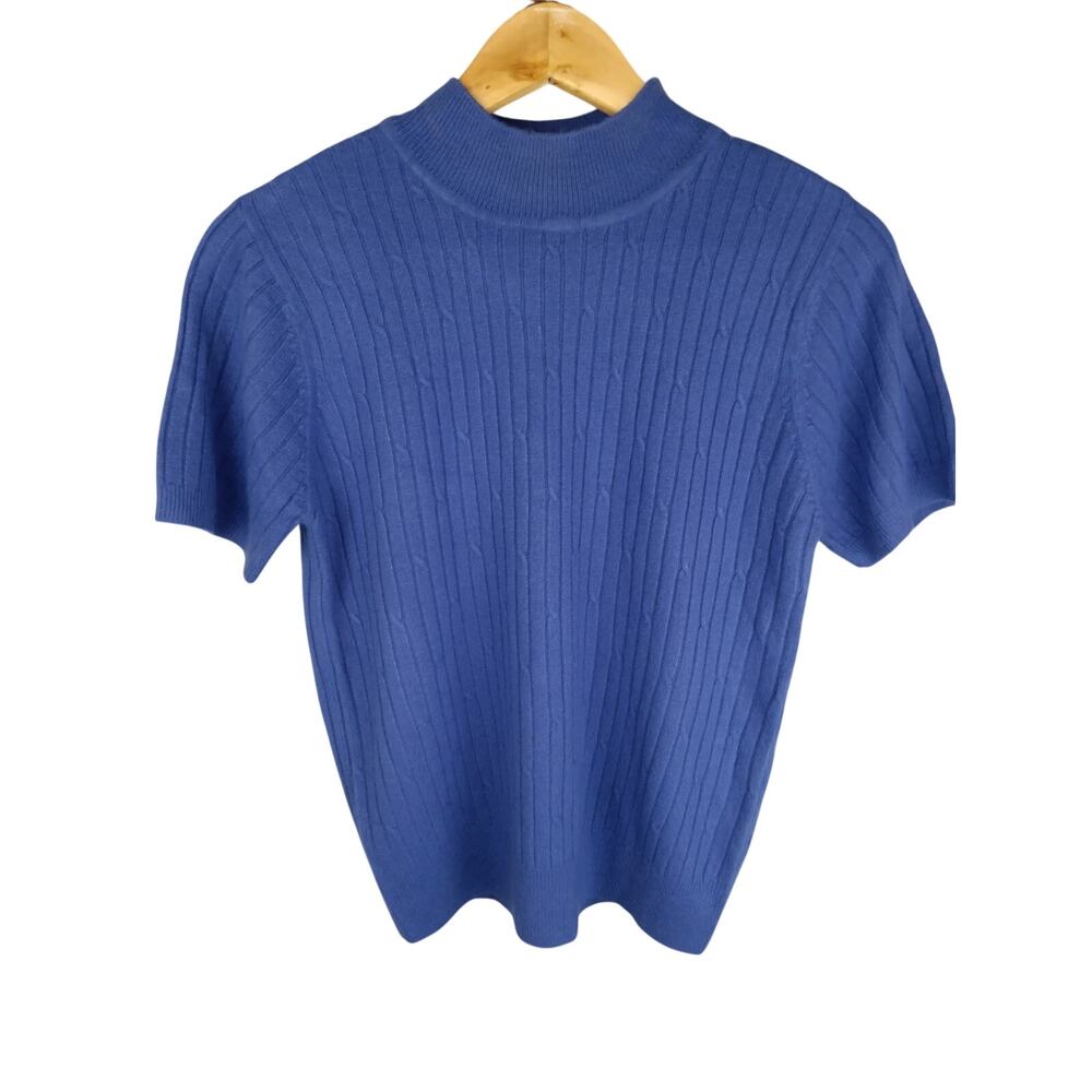 Liz Claiborne Villager Ribbed Mock Neck Top in Royal Blue